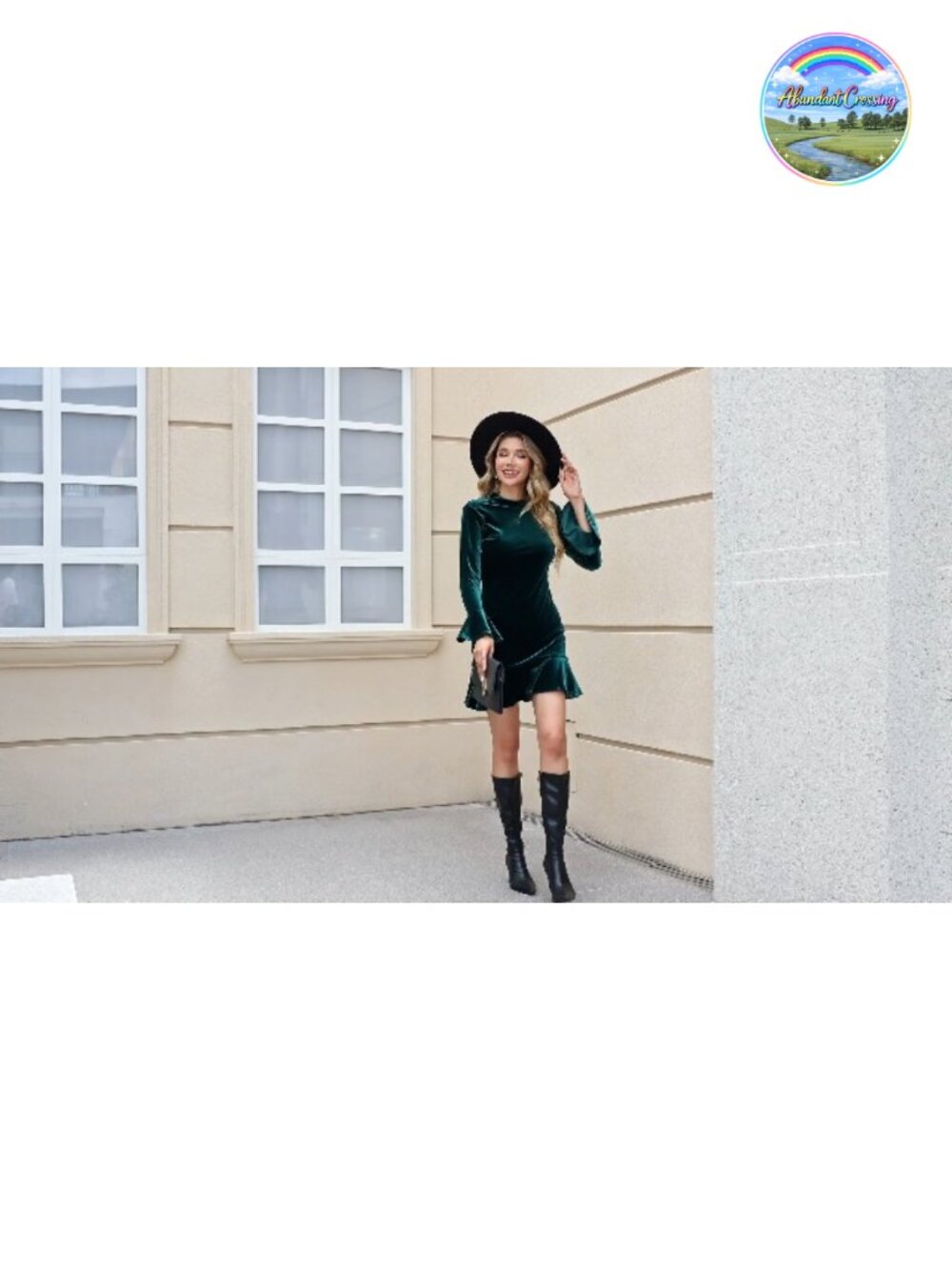 Velvet Long Sleeve Bodycon Mini Dress Ruffled - Picture 4 of 4